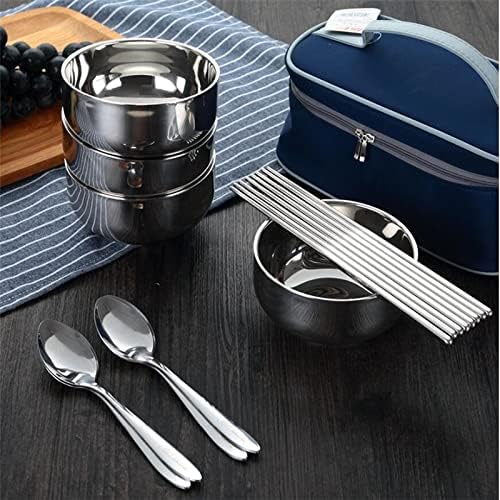 Picnic Tourist Tableware Set Camping Stainless Steel Cutlery Bowl Chopsticks Spoon Suit Bag Outdoor Travel Hiking Accessories