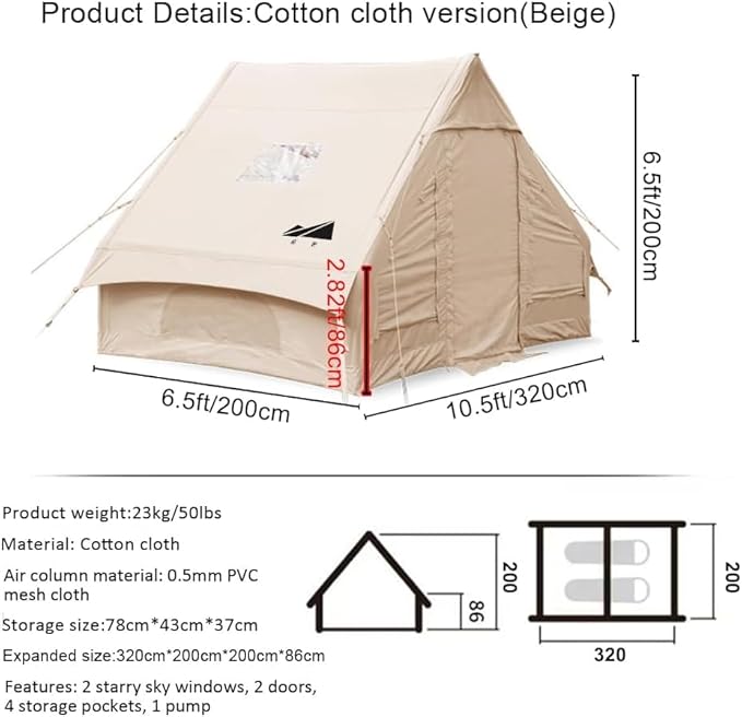 UNIISTRENGH Inflatable Camping Tent, Air Glamping Quick Set Up Waterproof Pop Up Tents with Stove Jack Hole and Carry Bag