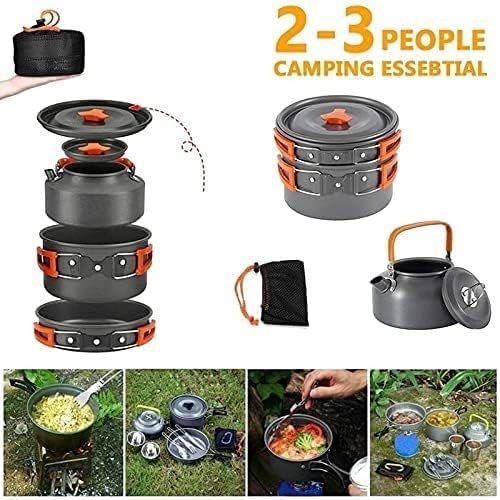 Portable Camping Cookware Kit, Outdoor Cook Gear Pot Pan Kettle Set, Picnic Tableware Tools for Hiking Backpacking Family
