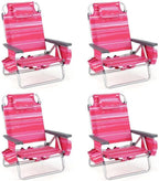 Giantex Folding Beach Chair, Patio Sling Chairs with 5 Adjustable Position, Head Pillow, Storage Bag, Towel Bar, Cup Holders, Backpack Chairs for Sunbathing, Camping Chair