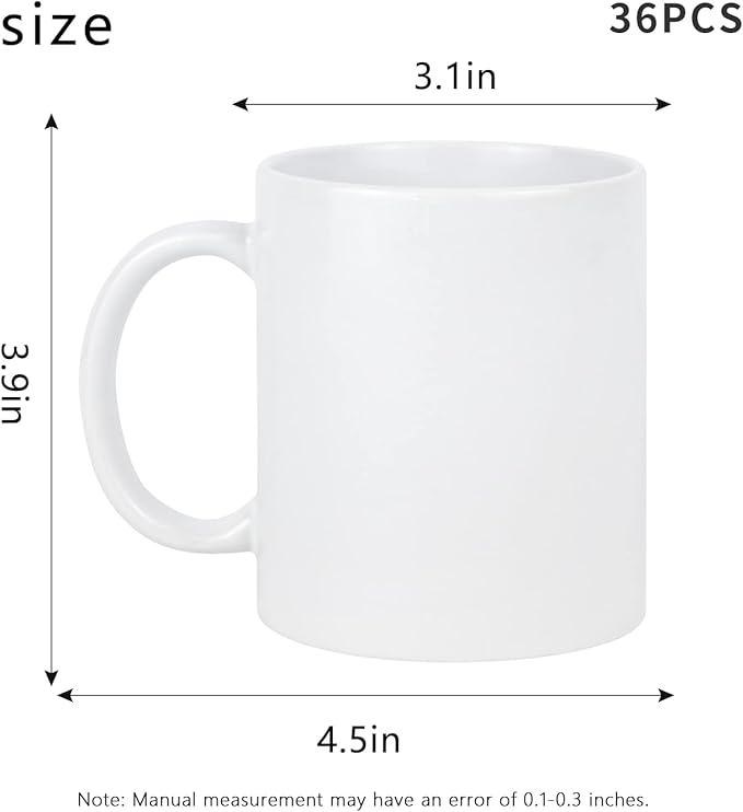 11 Oz Sublimation Blank Ceramic Coffee Mugs Case Of 36 Pcs White Coffee Mugs Blank Coated Cup Blank White Mug Sublimation Blanks DIY Mugs