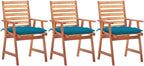 Patio Dining Chairs 3 pcs,Lawn Chair,Camping Chair,Garden Chair,Featuring Slatted Design,Waterproof Cushion,Each Cushion Features 2 Sets of Ropes, with Cushions Solid Acacia Wood