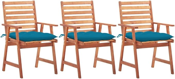 Patio Dining Chairs 3 pcs,Lawn Chair,Camping Chair,Garden Chair,Featuring Slatted Design,Waterproof Cushion,Each Cushion Features 2 Sets of Ropes, with Cushions Solid Acacia Wood