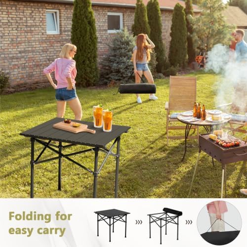 VINGLI Portable Picnic Roll Table, Folding Carbon Steel Camping Table with Bag, Perfect for Outdoor& Indoor, Beach, Patio, Yard, Apartment Floor (20 * 20 * 20in)