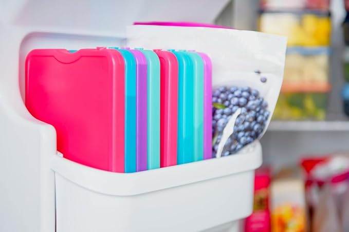 Cool Coolers by Fit&Fresh,Reusable&Long-Lasting XL Slim Ice Packs,Cold Packs - Cooler,Freezer-Packs for Lunch Boxes Cooler Accessories-for Lunch,Camping,Beach,and Work,Multicolored,8 Count(Pack of 3)