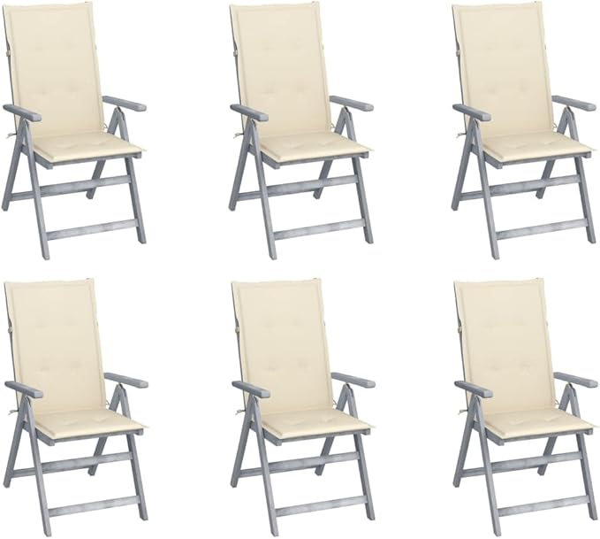 Patio Reclining Chairs,Camp Chair,Barbecue Chairs,Fishing Chairs,Bistro Chair,Coffee Chair,Patio Funiture,for Dining Room,Living Room,Study Room,Garden, 6 pcs with Cushions Solid Acacia Wood