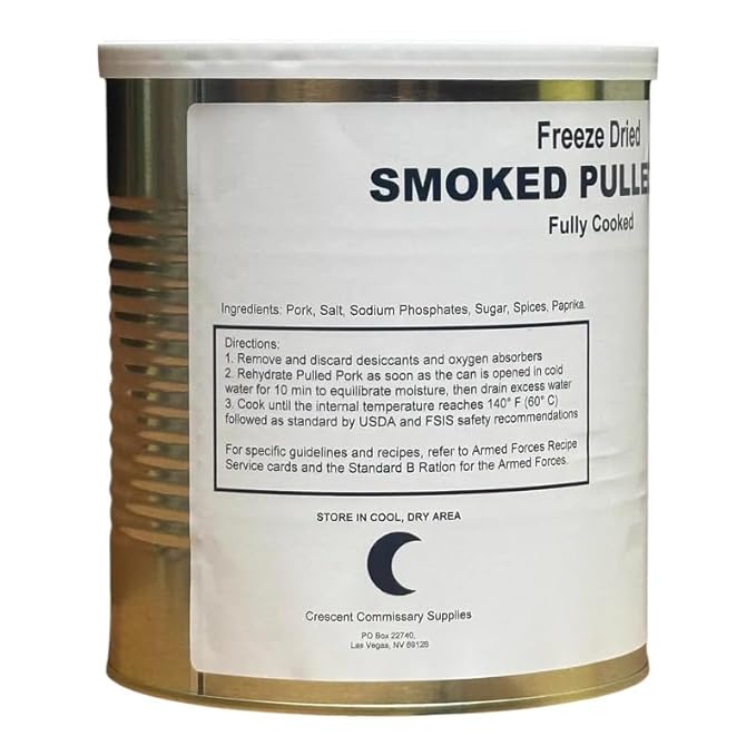 Military Surplus Freeze Dried Fully Cooked Smoked Pulled Pork 22 Oz Per Can Emergency Food Supply Shelf Stable Meat for Survival, Backpacking, Camping 25+ Year Shelf Life Made in USA
