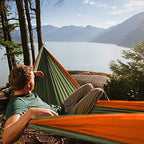 Fox Outfitters Neolite Double Camping Hammock - Lightweight Portable Nylon Parachute Hammock for Backpacking, Travel, Beach, Yard. Hammock Straps & Steel Carabiners Included (Orange/Olive Green)