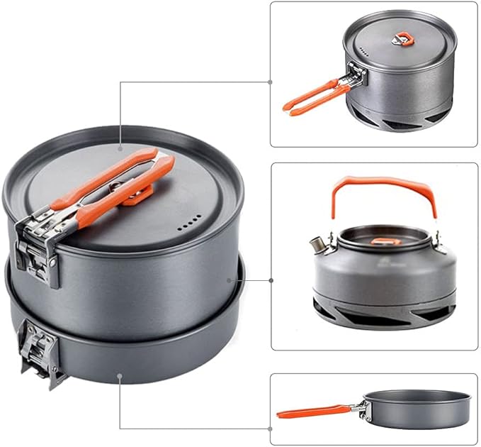 Camping Utensils Dishes Cookware Set Picnic Hiking Heat Exchanger Pot Kettle Outdoor Tourism Tableware