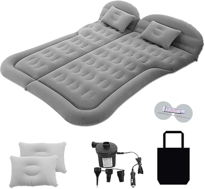 Car Air Mattress for Tesla Model X 7-Seats 2015-2023, Trunk Rear Seat Inflatable Thickened Flocking Travel Camping Bed, Air Pump 2 Pillows,Dark Green