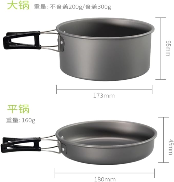 Camping Cookware Cook Camping Backpack Tableware Outdoor Cookware Pot Picnic Canteen Survival Hiking Boiler Set Outdoor Picnic(Black)