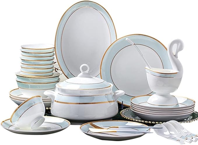 Ceramic Tableware Set Bone China Tableware Plates Ceramic Combination Tableware Set Porcelain Service for 10, Phnom Penh Tableware Set (60 Pieces)