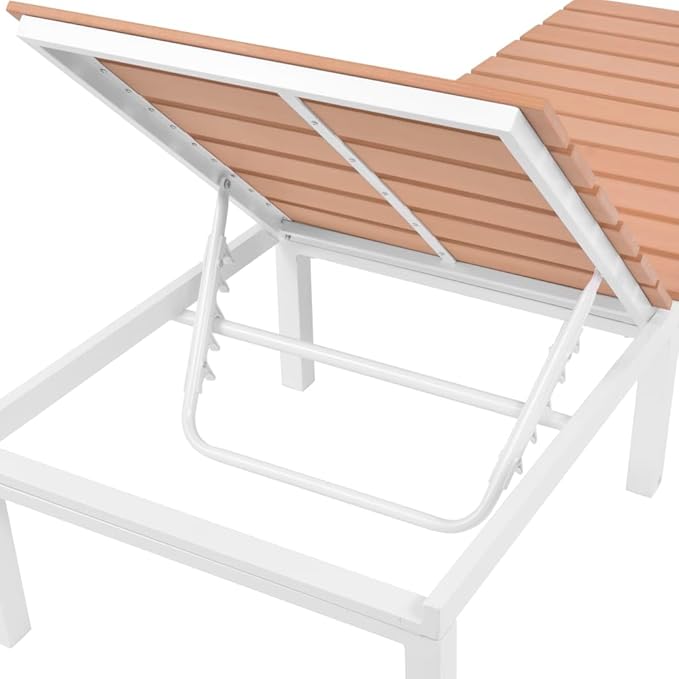 Camping Chairs Beach Chair Patio Furniture Outdoor Chairs Sun Lounger with Table Aluminum WPC and Brown for Sunbathing, Camping, Pool, Beach, Patio