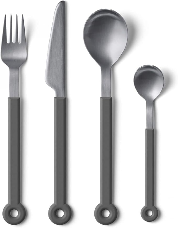 mono Ring Flatware Sets in Black, White, Blue and Grey (Grey, 4pc Set)