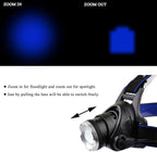 Blue LED Headlamp Flashlight Water Resistant Zoomable 3 Modes Blue Head Lamp for Fishing Hunting Outdoor Activities