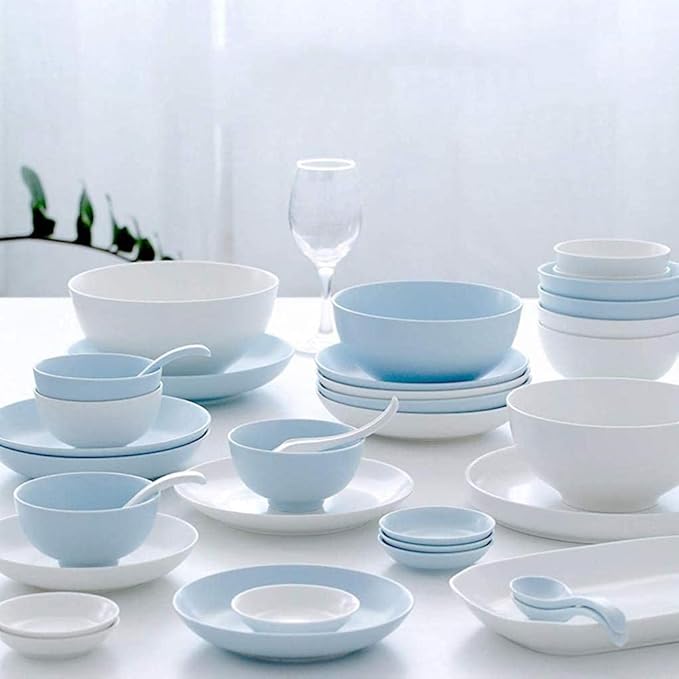 GaRcan Dinner Set,37 Pieces Dinnerware Set Blue and White Porcelain Tableware Combination with Dinner Plate Bowl Fish Plate and Chopsticks