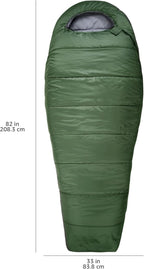 Amazon Basics 20°F Cold Weather Mummy Sleeping Bag for Hiking, Outdoor Camping with No-Snag Zipper, Portable, 82" x 33", Olive Green