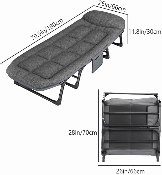 Adult Camping Bed,6-Speed Adjustable Portable Sleeping Bed with Headrest Free Installation,Suitable for Outdoor Camping and Indoor Lunch Breaks (70.9x26in)