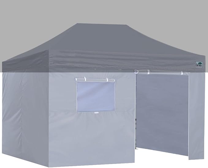 Eurmax USA Full Zippered Walls for 10 x 15 Easy Pop Up Canopy Tent,Enclosure Sidewall Kit with Roller Up Mesh Window and Door 4 Walls ONLY,NOT Including Frame and Top（Grey）