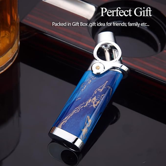 HONEST Single Jet Flame Butane Lighters Refillable Metal Lighters Adjustable Gas Lighter Windproof Gift for Men BBQ Grill Camping (Blue)