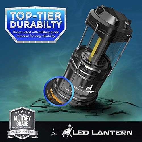 MalloMe LED Camping COB Lantern Flashlights 4 Pack - Super Bright - 240 Lumen Portable Outdoor Lights - AA Batteries Required, Not Included (Black, Collapsible)