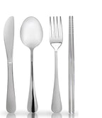 48 Pieces for 12 Persons Chopsticks and Forks Set Silverware Set Kitchen Utensils Set Cutlery Set Flatware Set Dishwasher Safe Mirror Effect for Picnic Camping Barbecue, Silver