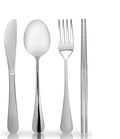 24 Pieces for 6 Persons Chopsticks and Forks Set Silverware Set Kitchen Utensils Set Cutlery Set Flatware Set Dishwasher Safe Mirror Effect for Picnic Camping Barbecue, Silver