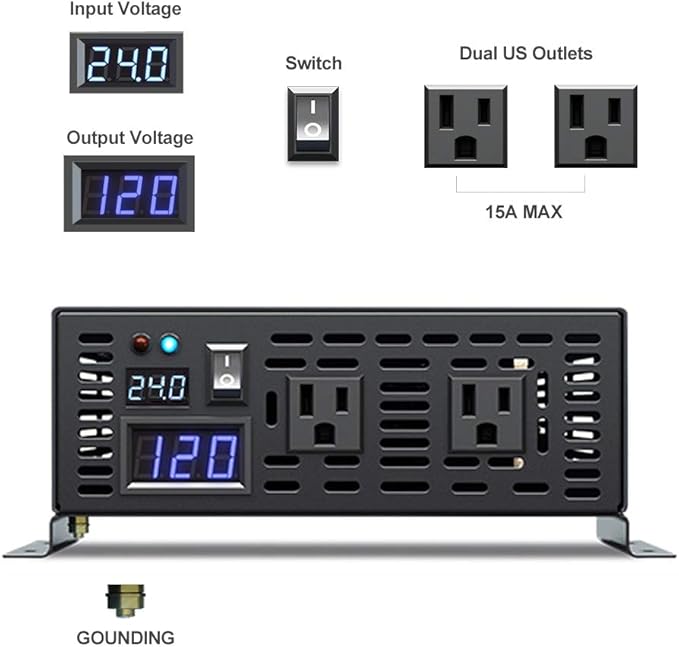 WZRELB 1500W 24V 120V Pure Sine Wave Solar Power Inverter with Remote Control Switch