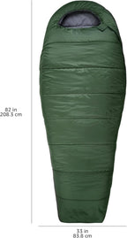 Amazon Basics 20°F Cold Weather Mummy Sleeping Bag for Hiking, Outdoor Camping with No-Snag Zipper, Portable, 82" x 33", Olive Green