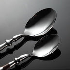 IKXO 16 Pieces Brown Gum Wood Handle Silverware Set for 4, Exquisite Ergonomic Flatware Set Food-Grade Stainless Steel Cutlery Set, Tableware Eating Utensils, Mirror Finished, Dishwasher Safe