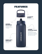 LifeStraw Go Series — Insulated Stainless Steel Water Filter Bottle for Travel and Everyday Use Removes Bacteria, Parasites and Microplastics, Improves Taste, 1L Nordic Noir