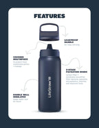 LifeStraw Go Series — Insulated Stainless Steel Water Filter Bottle for Travel and Everyday Use Removes Bacteria, Parasites and Microplastics, Improves Taste, 24oz Polar White