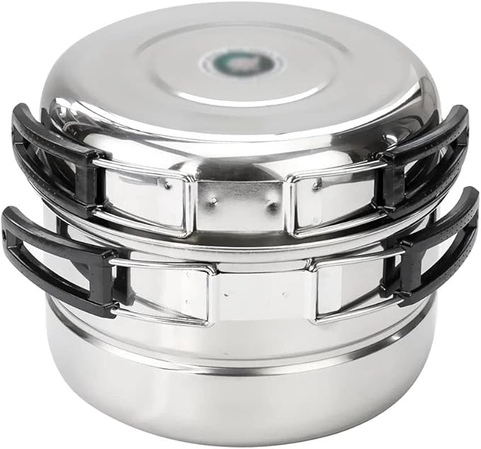 JSEIAJB Stainless Steel Camping Cookware Set Folding Handle Portable Pot Pan Outdoor Cooking Tableware for Picnic Hiking