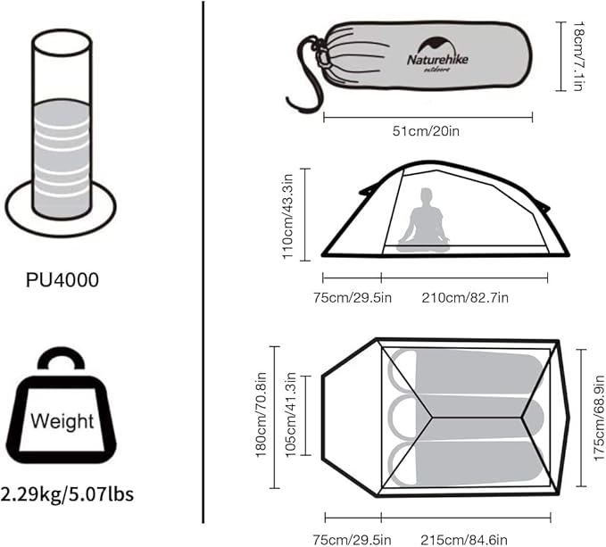 Naturehike Cloud Up 3 Person Backpacking Tent with Footprint - 3 Season Free Standing Lightweight 3 Person Camping Tent | with Footprint, Free Standing, Dome, Camping, Hiking, Waterproof