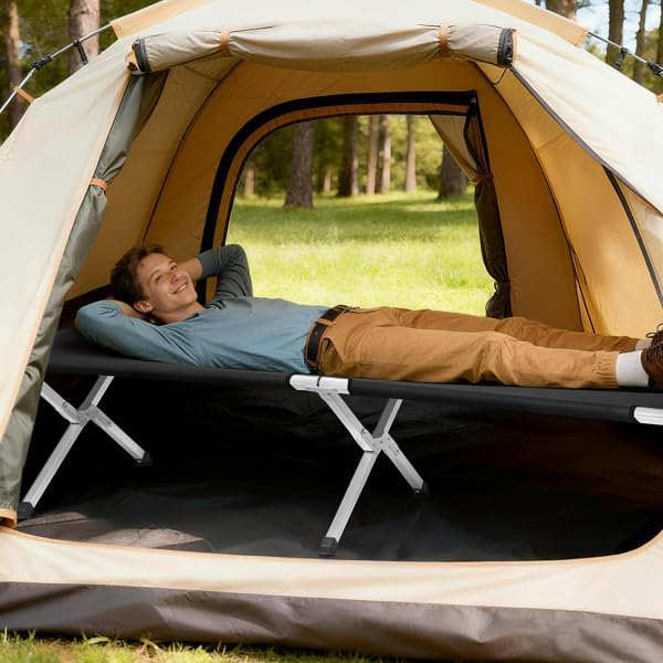 Portable Folding Camping Cot, Heavy Duty Sleeping Bed with Carrying Bag, 610D Oxford Cloth & Lightweight Aluminum Frame, 275lbs Load, Outdoor Cot for Adults, Travel, Hiking, Office (Black, 1 Pack)