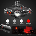 WINDFIRE Rechargeable Headlamp White Red LED Hunting Headlamps Super Bright 4 Modes 90° Adjustable Zoomable Head Lamp for Running Camping Hiking Fishing Night Vision Astronomy