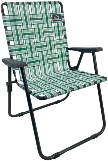 MOUNTAIN SUMMIT GEAR Retro Webbed Camping Chair - Lightweight, Foldable, Durable Steel Frame, 300lb Capacity, Vintage Stripes by Caddis Sports (4, Sage Green)