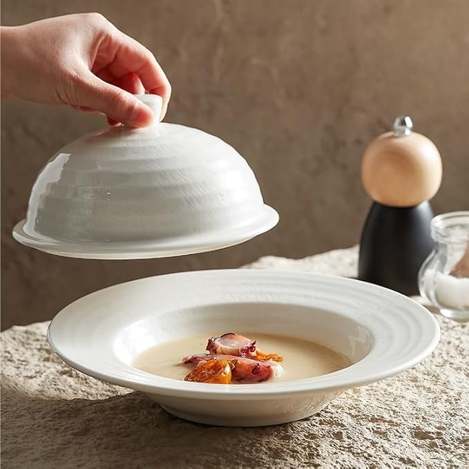 Camping Plates Ceramic Dinner Plate Hotel Tableware Club Restaurant Place Setting With Lid Pasta Decorative Plate(B)