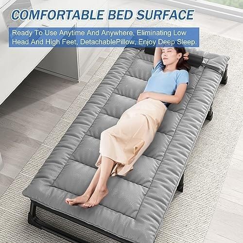 Portable Folding Adult Bed with Removable Pillow, Adjustable Recliner Camping Cot for Office, Beach & Outdoor Use(190x75cm)
