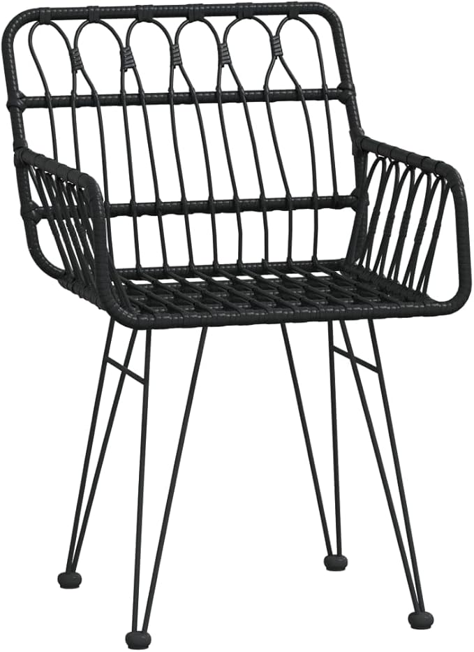Patio Chairs 2 pcs with Armrest Black ,Coffee Chair,Study Chair,Armchair,Garden Chairs,Outdoor Chairs,Camping Chair,Beach Chair,for Deck, poolside,Camping,Beach,Campsite,22"x25.2"x31.5" PE Rattan