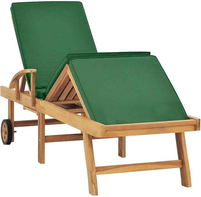 Sun Lounger with Cushion Solid Teak Wood Greentanning Chair Patio Chairs Recliner Chair Camping chairsSuitable for Gardens, courtyards