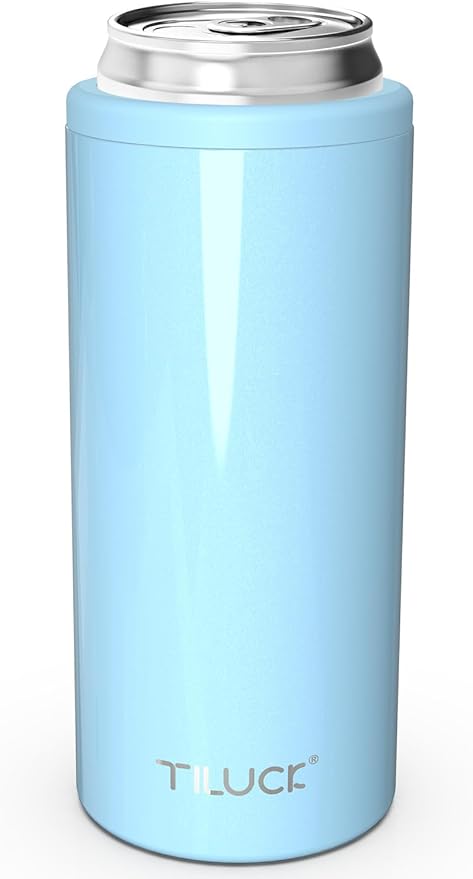 TILUCK Skinny Can Cooler for Slim Beer & Hard Seltzer, Stainless Steel, Doucle-Walled Stainless Steel Insulated Slim Cans, Standard 12 oz (Glitter Sky)