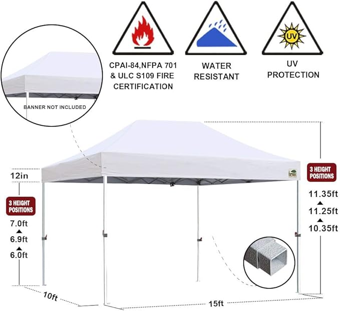 Eurmax USA 10'x15' Pop Up Canopy Tent Commercial Instant Canopies with Heavy Duty Roller Bag,Bonus 4 Sand Weights Bags (Navy Blue)