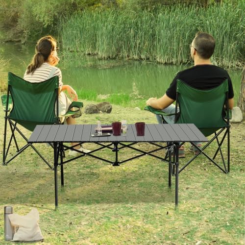 VINGLI Portable Picnic Roll Table, Folding Carbon Steel Camping Table with Bag, Perfect for Outdoor& Indoor, Beach, Patio, Yard, Apartment Floor (47 * 22 * 20in)
