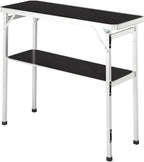Outdoor Folding Camping Table Portable Bar Tables, Tradeshow Podium Table for Indoor, Outdoor, Party, Picnic, Exhibition, Includes Carrying Case, Storage Shelf and Black Skirt (Black)