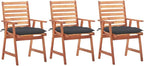 Patio Dining Chairs 3 pcs,Lawn Chair,Camping Chair,Garden Chair,Featuring Slatted Design,Waterproof Cushion,Each Cushion Features 2 Sets of Ropes, with Cushions Solid Acacia Wood