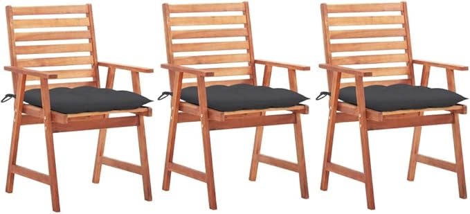Patio Dining Chairs 3 pcs,Lawn Chair,Camping Chair,Garden Chair,Featuring Slatted Design,Waterproof Cushion,Each Cushion Features 2 Sets of Ropes, with Cushions Solid Acacia Wood