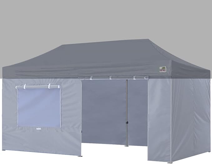 Eurmax USA Full Zippered Walls for 10 x 20 Easy Pop Up Canopy Tent,Enclosure Sidewall Kit with Roller Up Mesh Window and Door 4 Walls ONLY,NOT Including Frame and Top (Grey)
