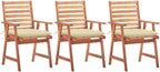 Patio Dining Chairs,Bistro Chair,Camping Chair,Armchair,Outdoor Chairs,Beach Chair,Fishing Chairs,Barbecue Chairs,for Deck, poolside,Camping,Beach,Campsite, 3 pcs with Cushions Solid Acacia Wood