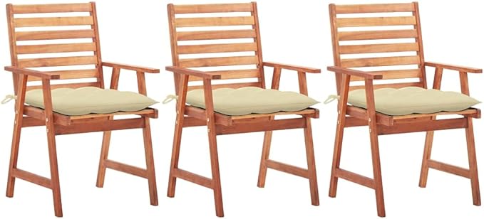 Patio Dining Chairs,Bistro Chair,Camping Chair,Armchair,Outdoor Chairs,Beach Chair,Fishing Chairs,Barbecue Chairs,for Deck, poolside,Camping,Beach,Campsite, 3 pcs with Cushions Solid Acacia Wood